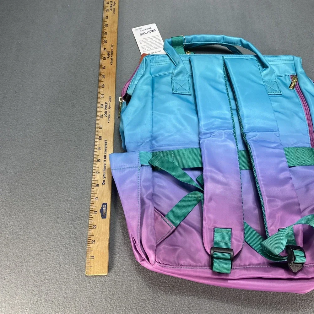 NWT Lovevook Travel Laptop Backpack Gold Zippers  Purple Turquoise Color Fade